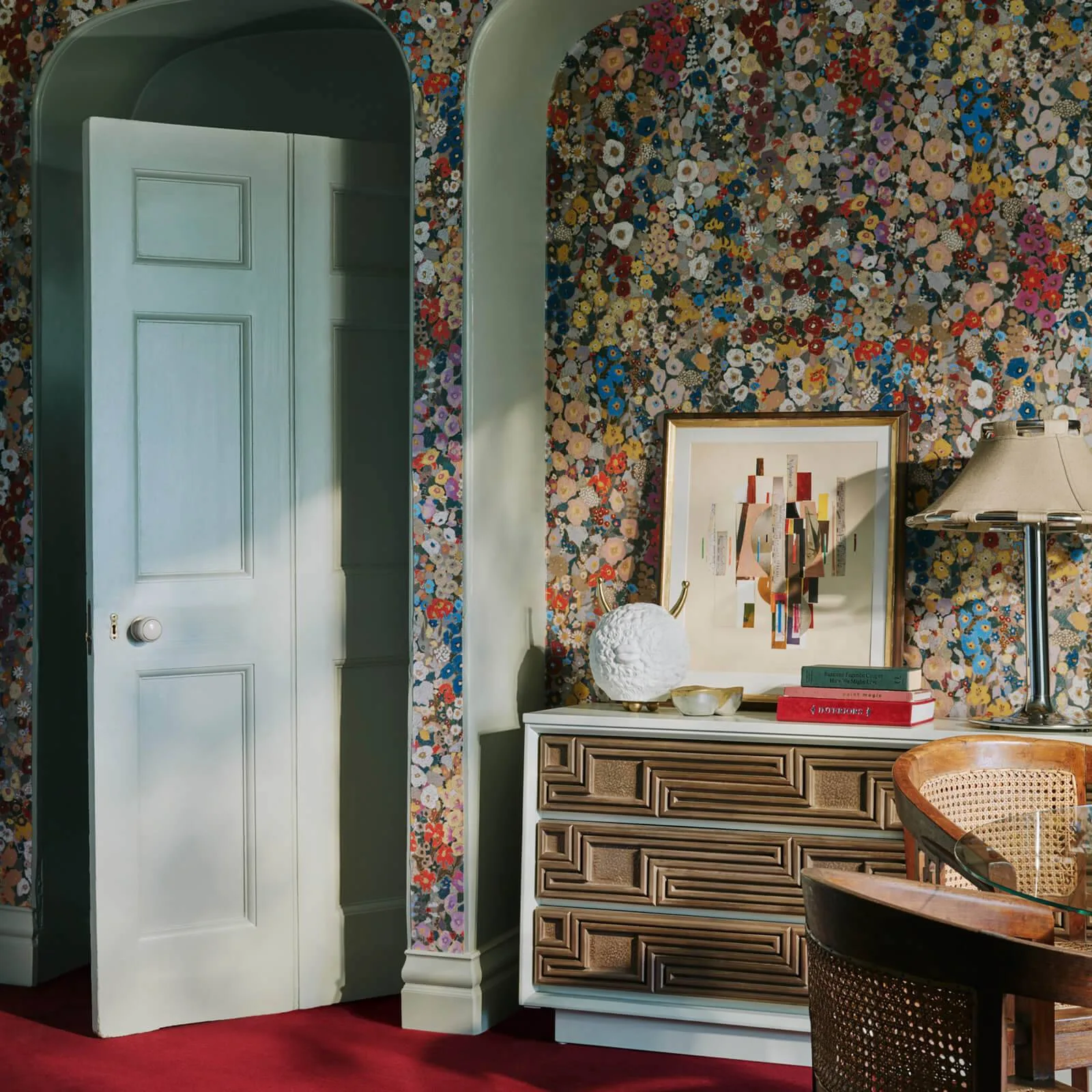 House of Hackney Hollyhocks Wallpaper in Autumn House of Hackney Hollyhocks wallpaper in Autumn, blooms and foliage in autumn