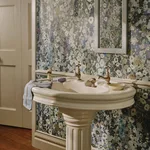 House of Hackney Hollyhocks Wallpaper in Dew House of Hackney Hollyhocks wallpaper in Dew, blooms and foliage in dew