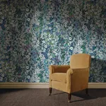 House of Hackney Hollyhocks Wallpaper in Dew House of Hackney Hollyhocks wallpaper in Dew, blooms and foliage in dew