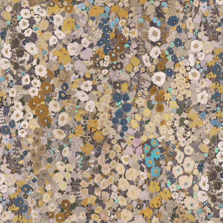House of Hackney Hollyhocks wallpaper in Flax, blooms and foliage in flax