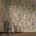 House of Hackney Hollyhocks wallpaper in Flax, blooms and foliage in flax