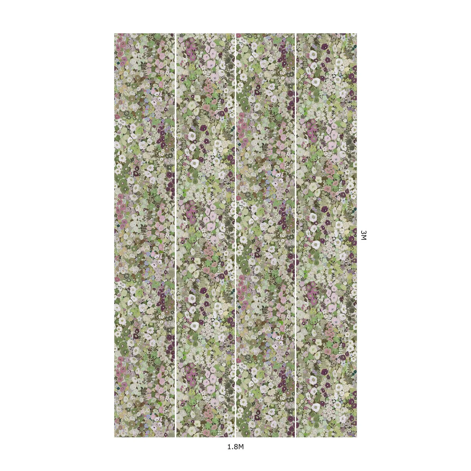 House of Hackney Hollyhocks Wallpaper in Meadow House of Hackney Hollyhocks wallpaper in Meadow, blooms and foliage in meadow