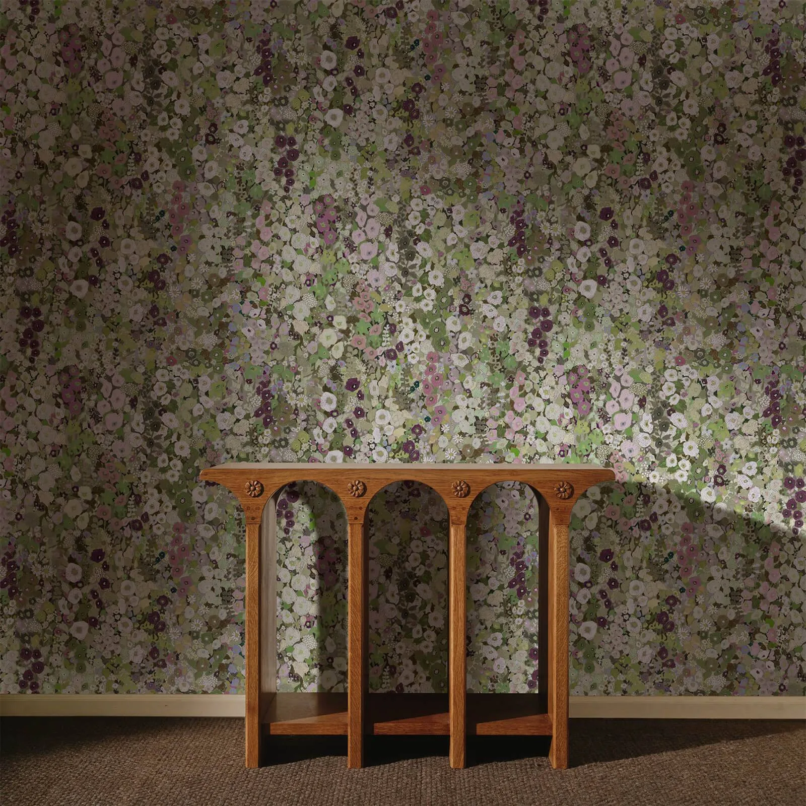 House of Hackney Hollyhocks wallpaper in Meadow, blooms and foliage in meadow
