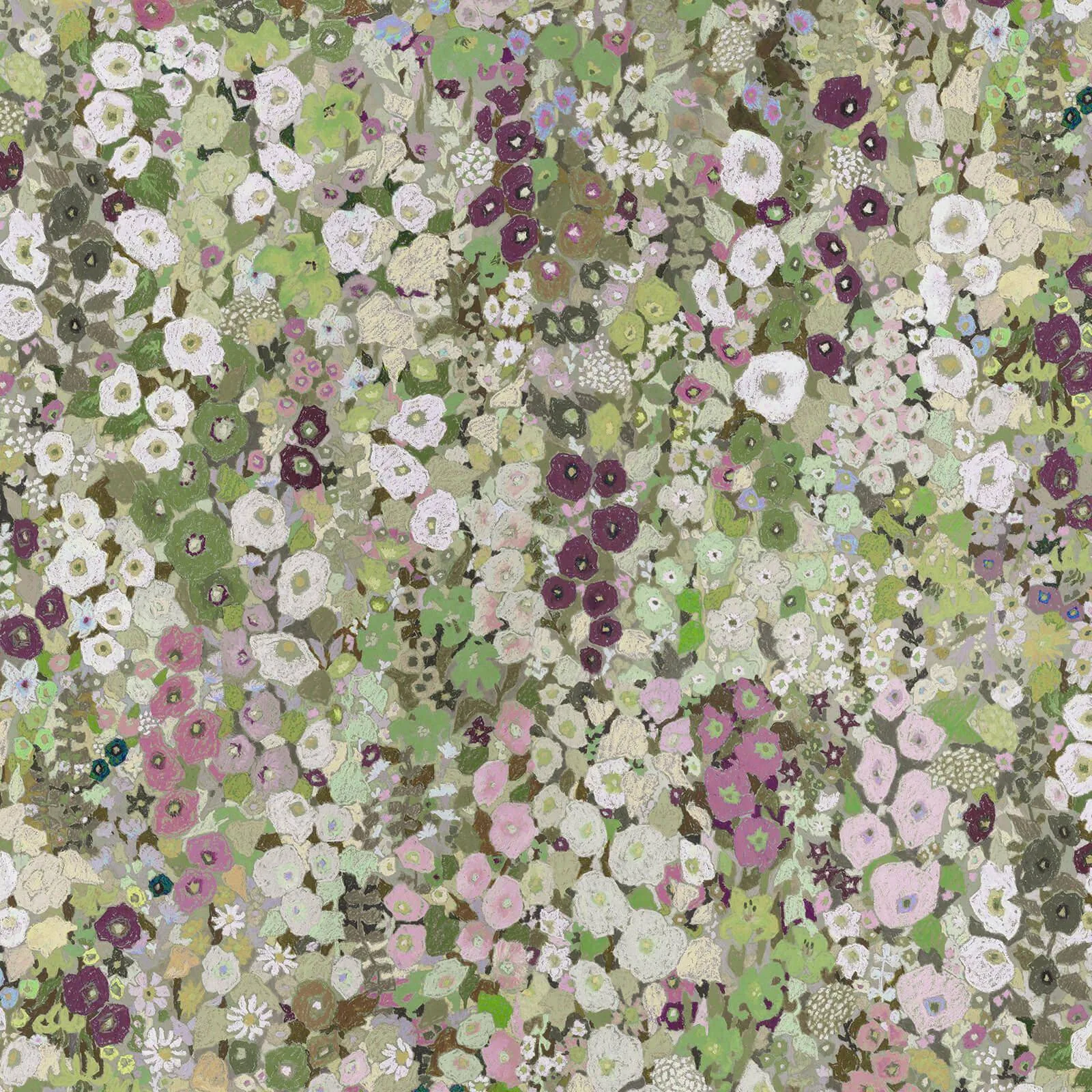 House of Hackney Hollyhocks wallpaper in Meadow, blooms and foliage in meadow