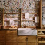 House of Hackney Hollyhocks Wallpaper in Prairie House of Hackney Hollyhocks wallpaper in Prairie, blooms and foliage in prairie
