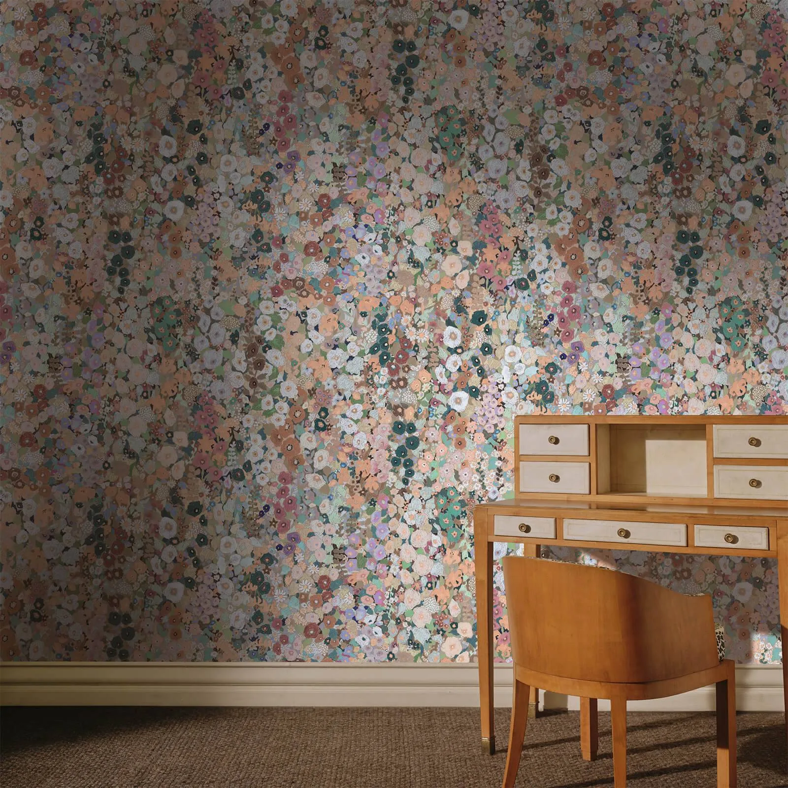 House of Hackney Hollyhocks wallpaper in Prairie, blooms and foliage in prairie