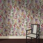 House of Hackney Hollyhocks Wallpaper in Spring House of Hackney Hollyhocks wallpaper in Spring, blooms and foliage in spring