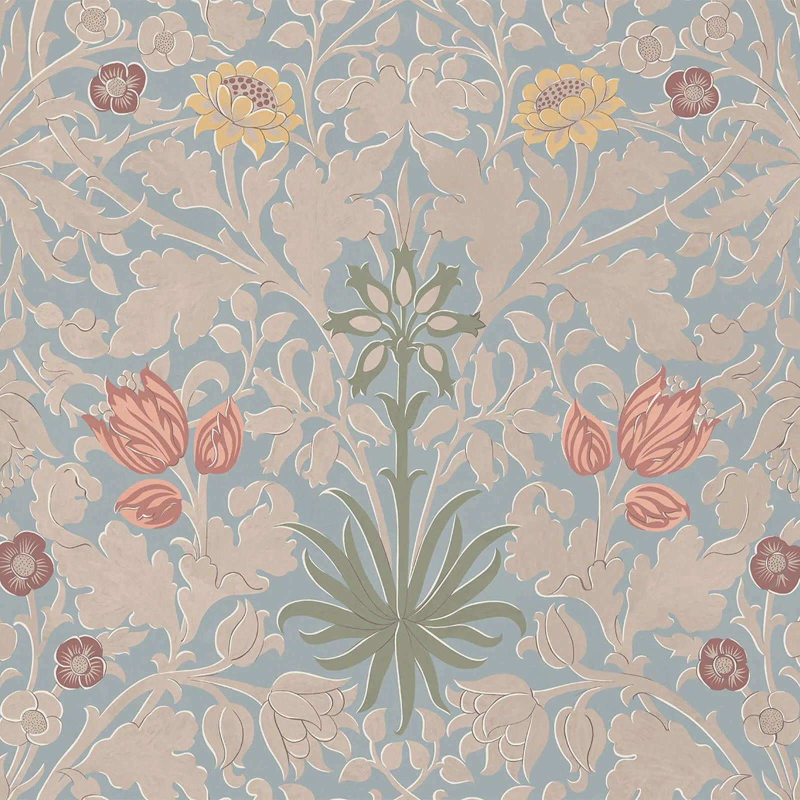 House of Hackney Hyacinth Novellus wallpaper in Byzantine Blue, blooms and foliage in blue