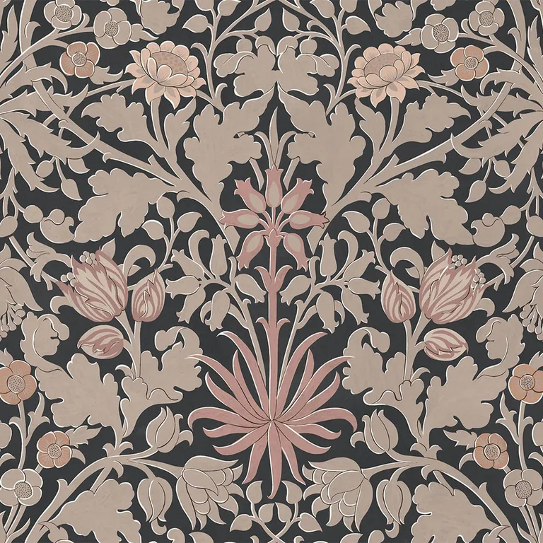 House of Hackney Hyacinth Novellus wallpaper in Noir, blooms and foliage in noir