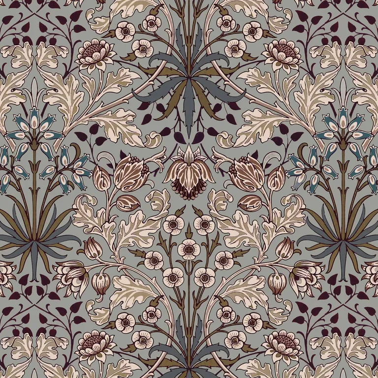 House of Hackney Hyacinth wallpaper in Dove Grey, blooms and foliage in grey