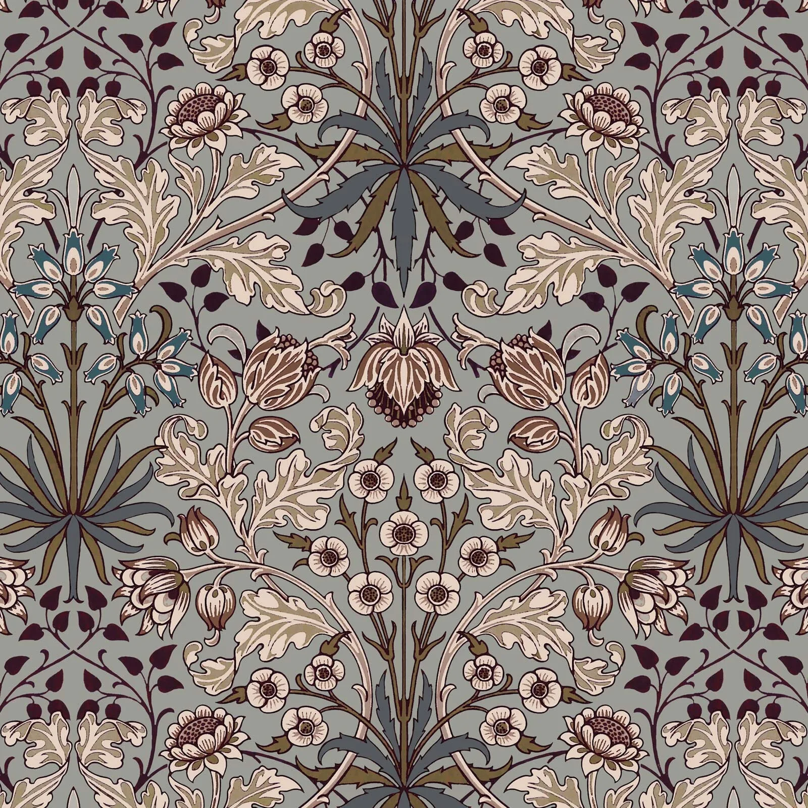 House of Hackney Hyacinth wallpaper in Dove Grey, blooms and foliage in grey