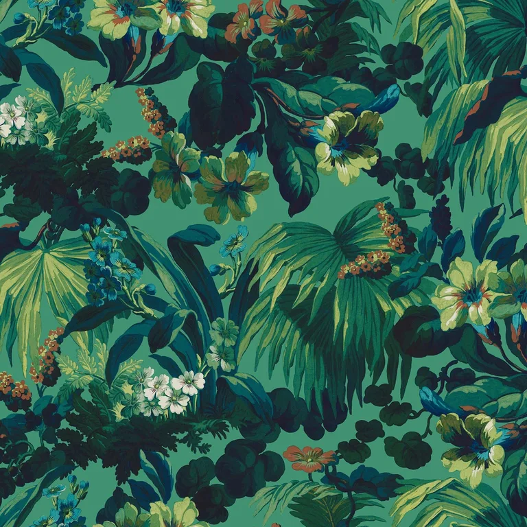 House of Hackney Limerence wallpaper in Malachite, foliage and scenic vignettes in malachite