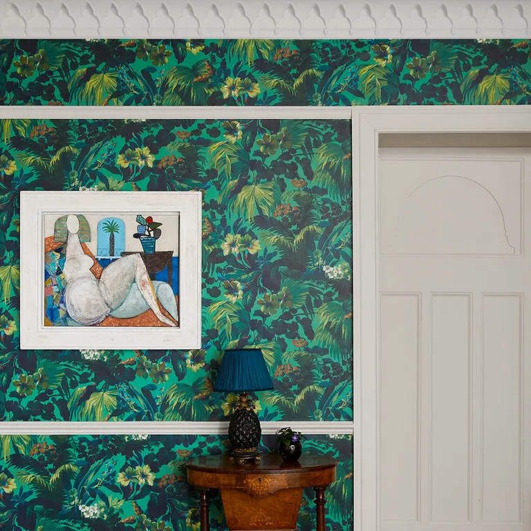 House of Hackney Limerence wallpaper in Malachite, foliage and scenic vignettes in malachite