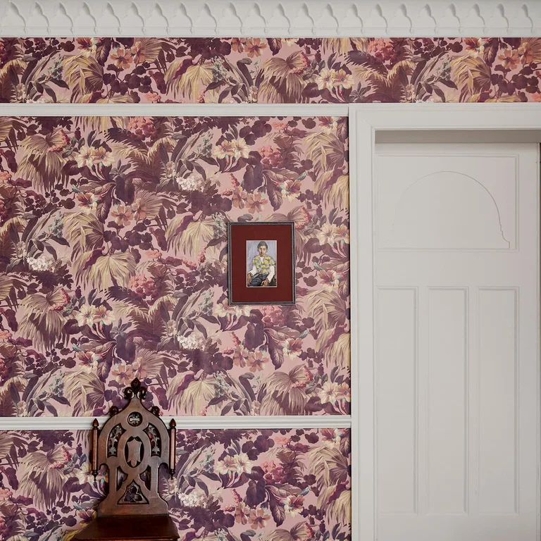 House of Hackney Limerence wallpaper in Rose Quartz, blooms and foliage in rose