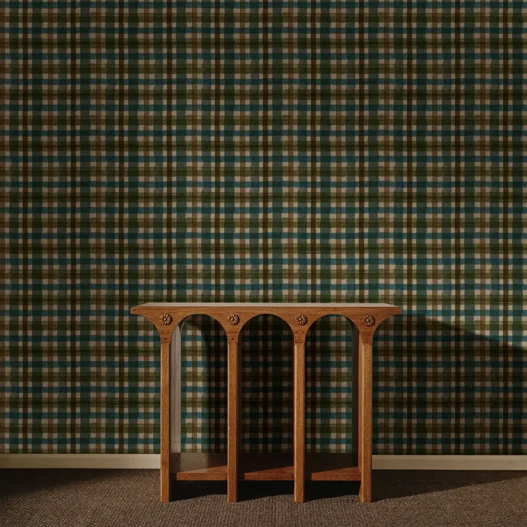 House of Hackney London Fields Check wallpaper in Cerulean, the London Fields Check design in cerulean