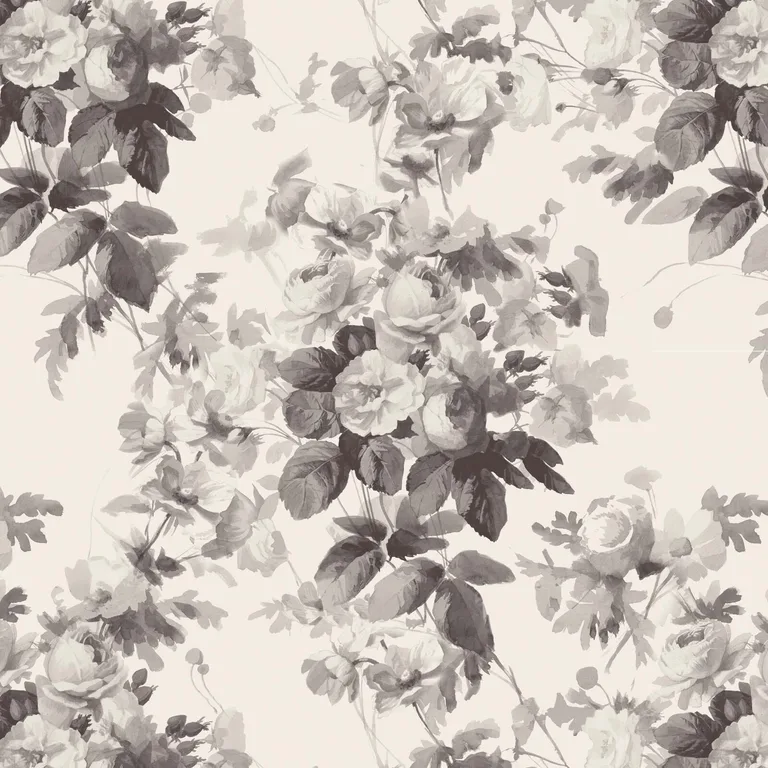 House of Hackney London Rose wallpaper in Smoke Grey, blooms and foliage in grey