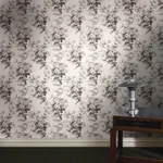 House of Hackney London Rose wallpaper in Smoke Grey, blooms and foliage in grey