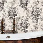 House of Hackney London Rose wallpaper in Smoke Grey, blooms and foliage in grey