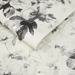 House of Hackney London Rose wallpaper in Smoke Grey, blooms and foliage in grey