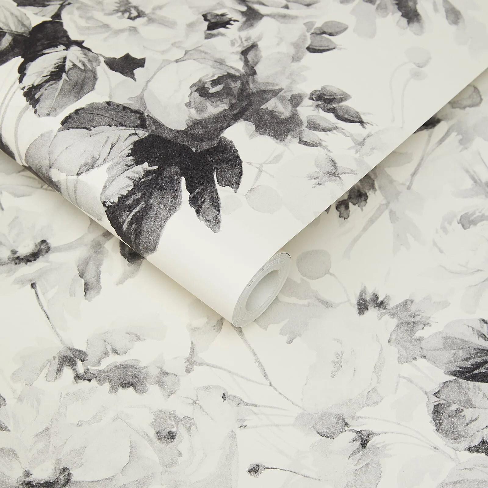 House of Hackney London Rose wallpaper in Smoke Grey, blooms and foliage in grey