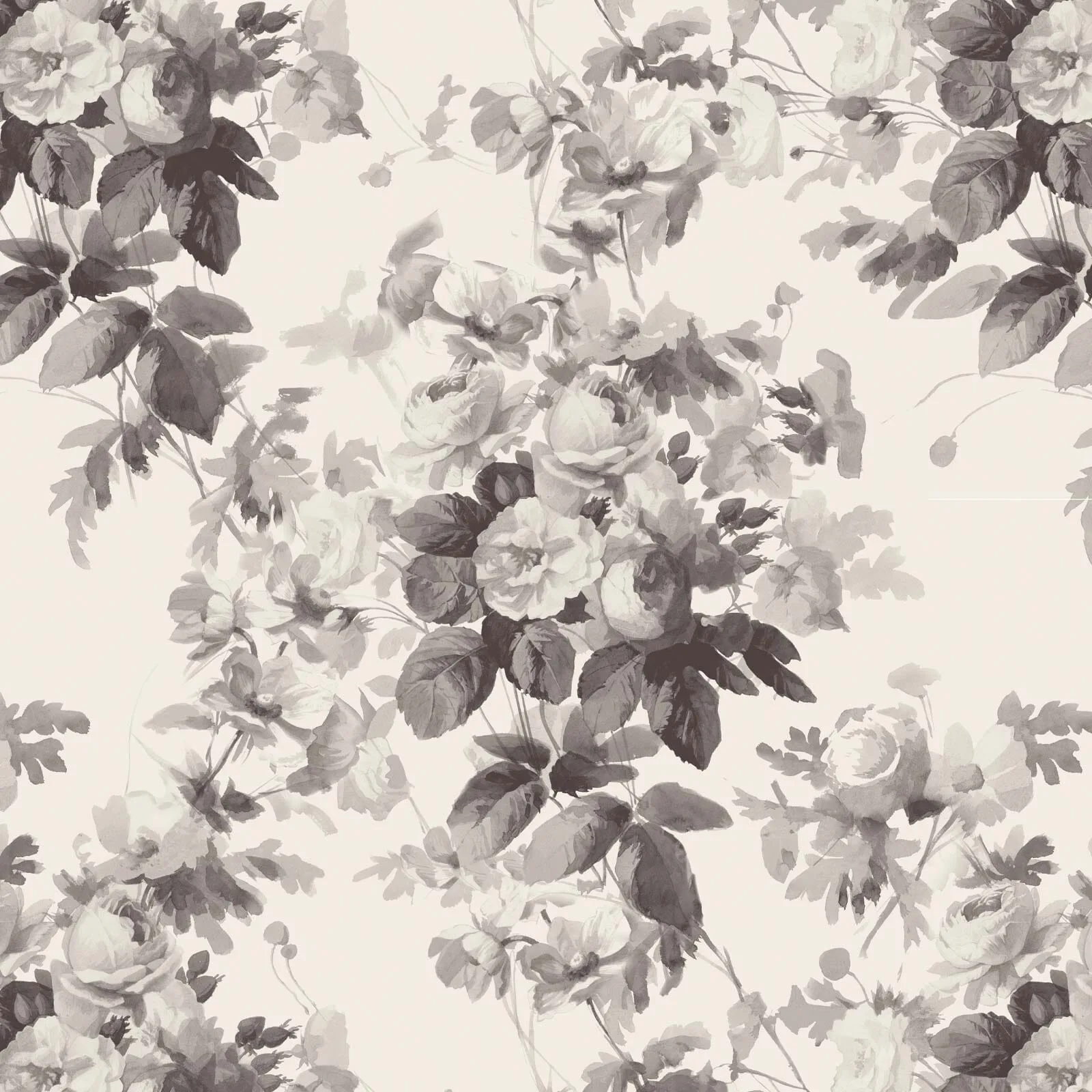 House of Hackney London Rose wallpaper in Smoke Grey, blooms and foliage in grey