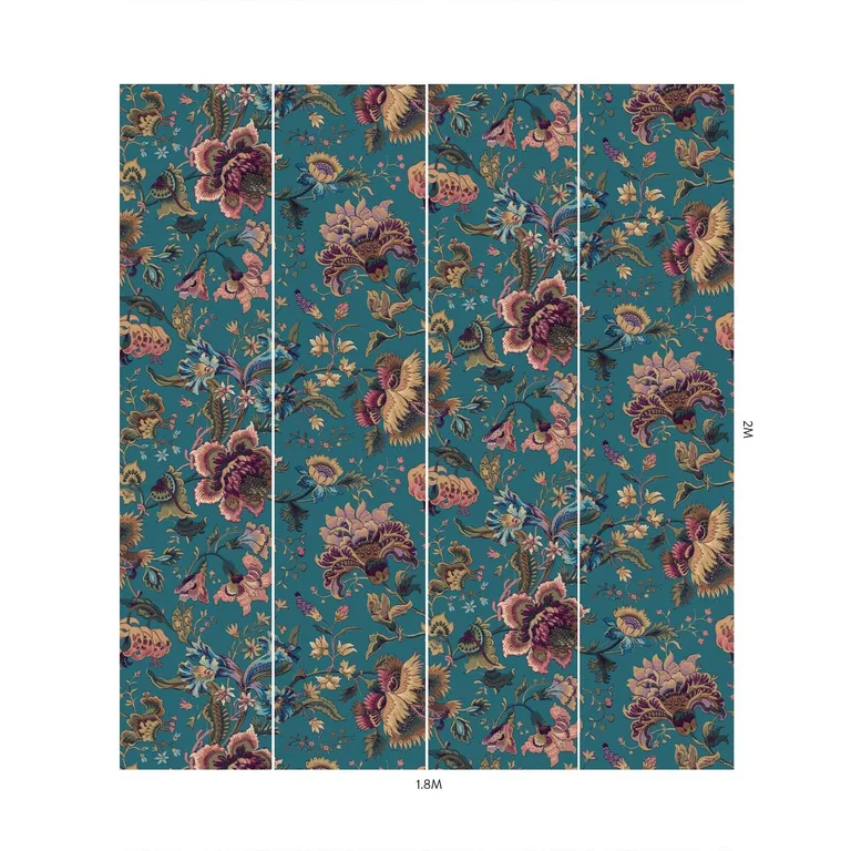 House of Hackney Majorelle wallpaper in Azure, blooms and foliage in azure