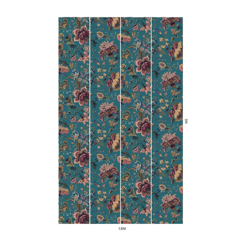 House of Hackney Majorelle wallpaper in Azure, blooms and foliage in azure