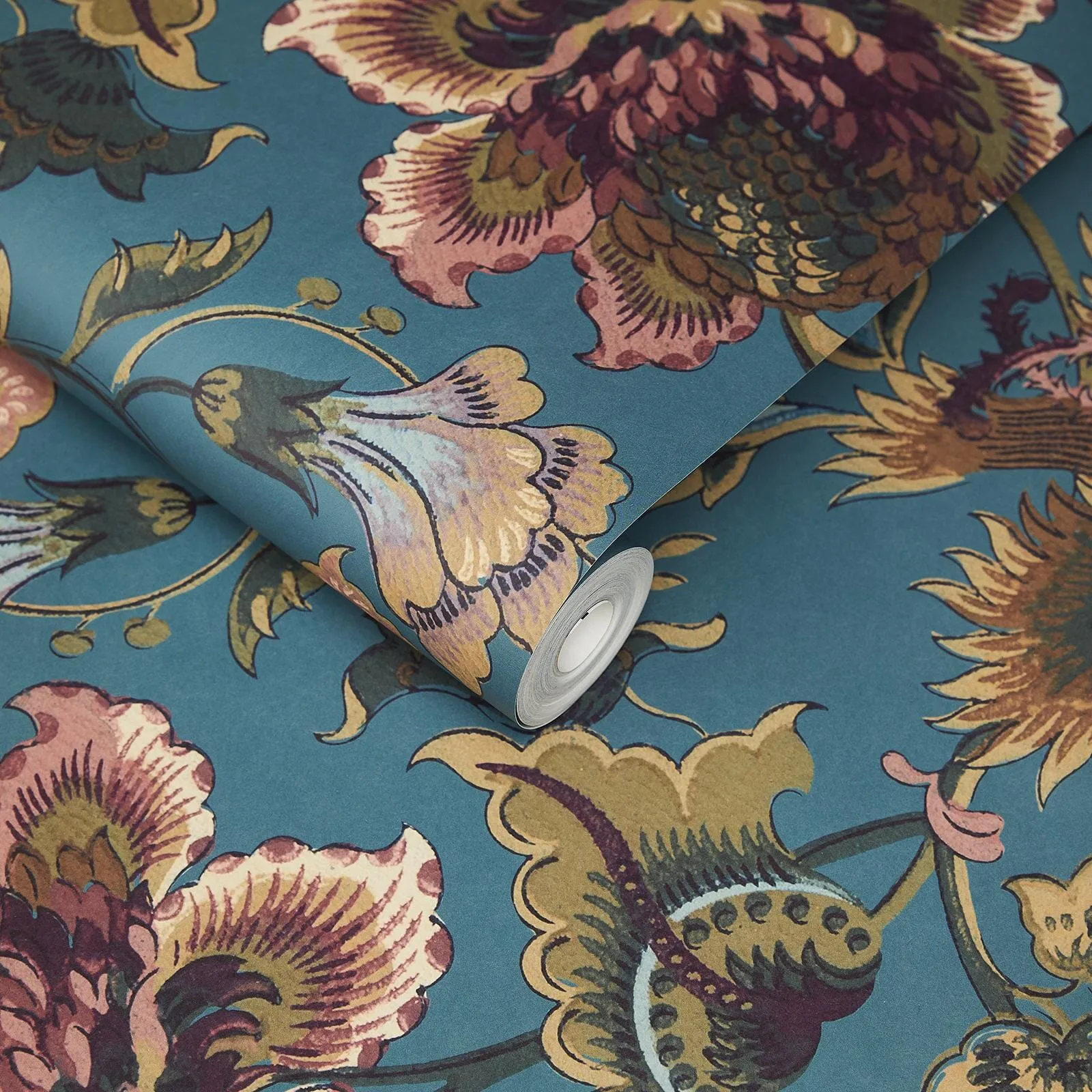 House of Hackney Majorelle wallpaper in Azure, blooms and foliage in azure
