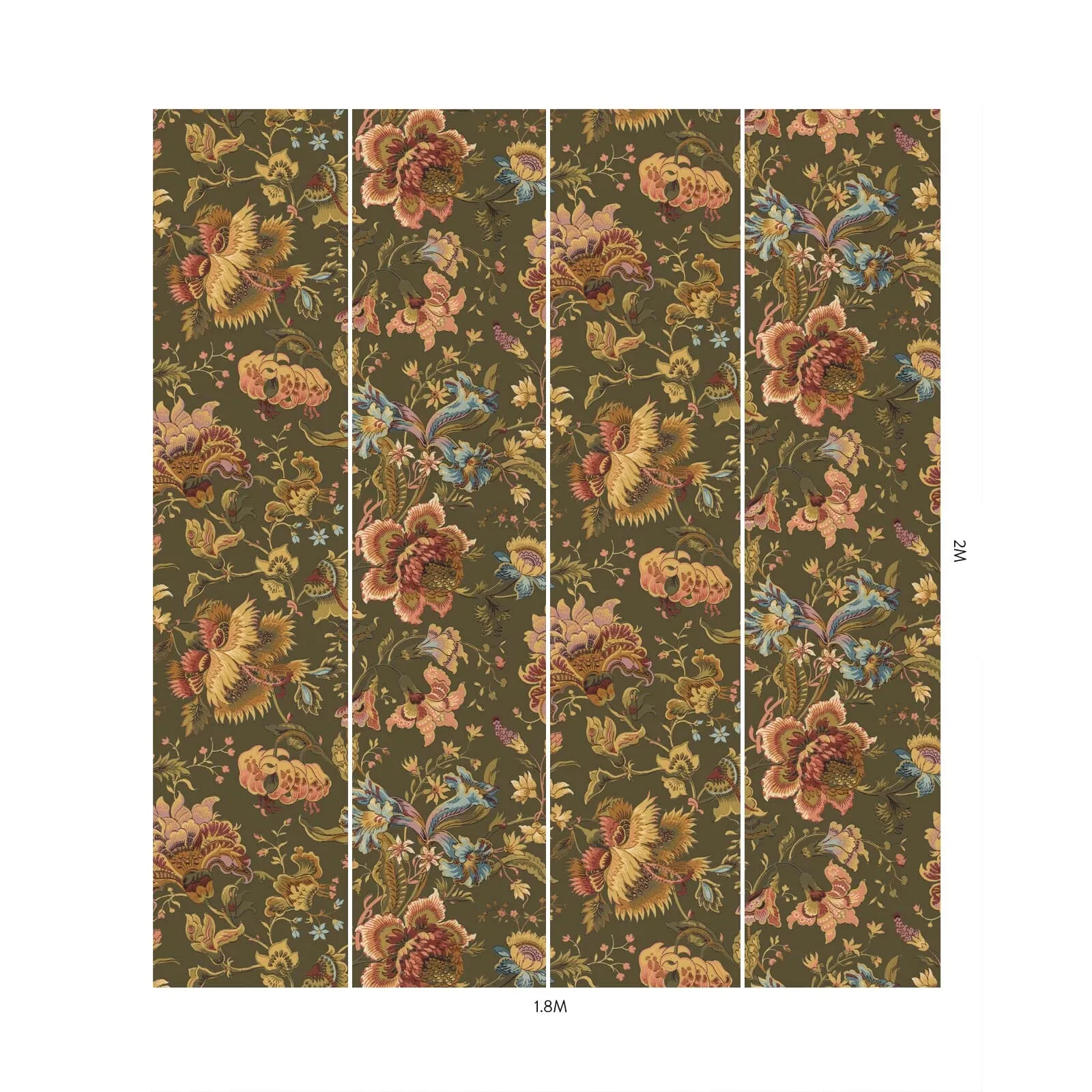 House of Hackney Majorelle Wallpaper in Moss Green House of Hackney Majorelle wallpaper in Moss Green, blooms and foliage in green