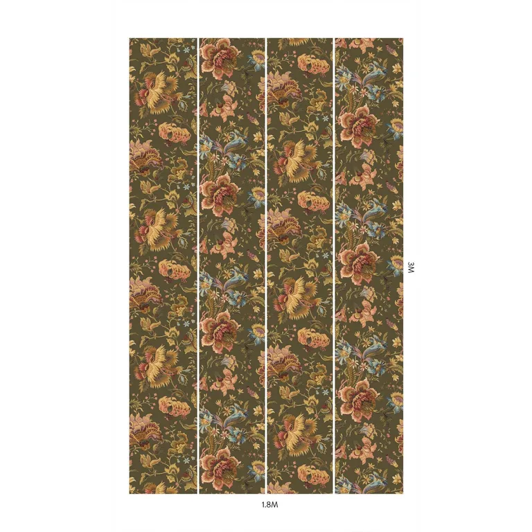 House of Hackney Majorelle wallpaper in Moss Green, blooms and foliage in green