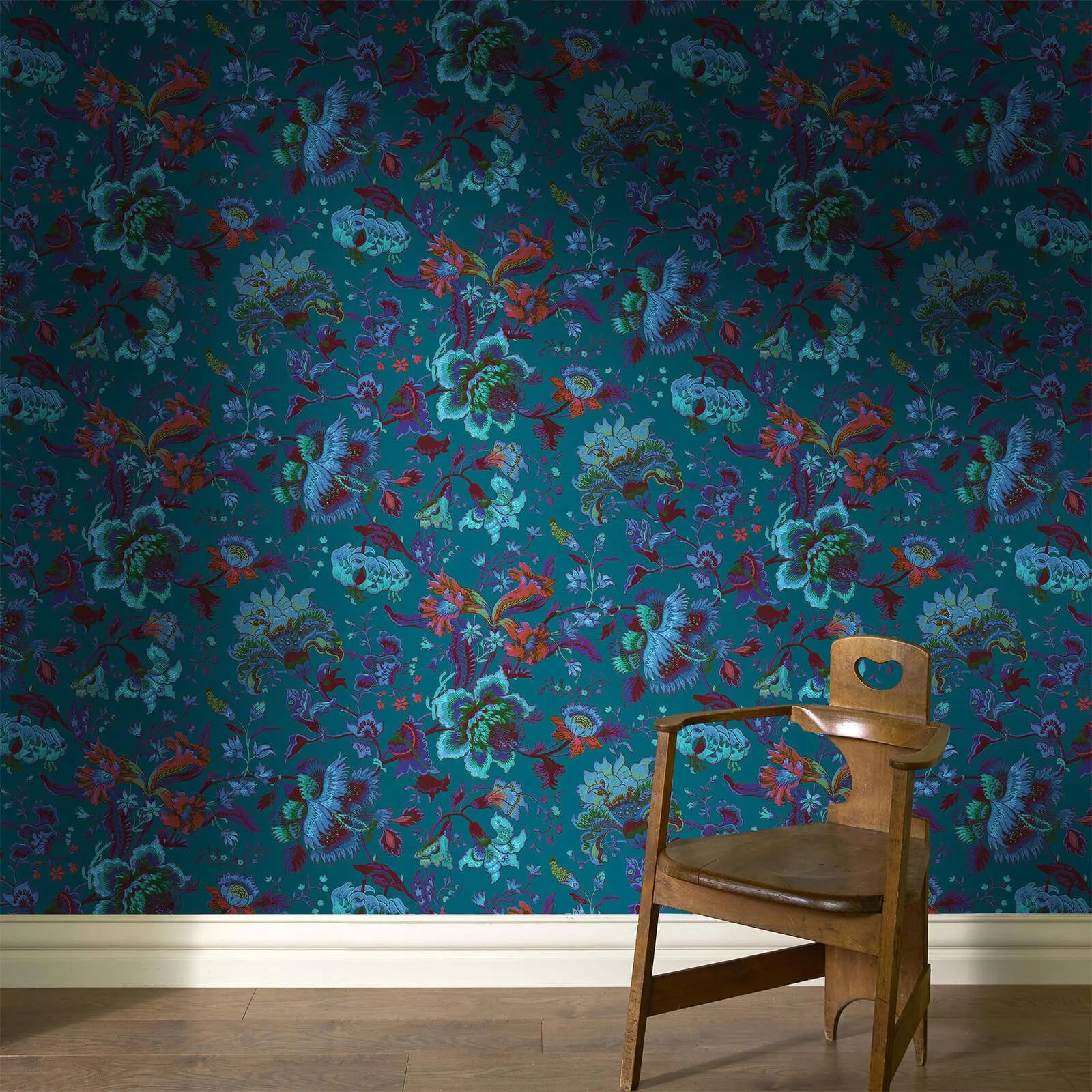 House of Hackney Majorelle wallpaper in Petrol, blooms and foliage in petrol
