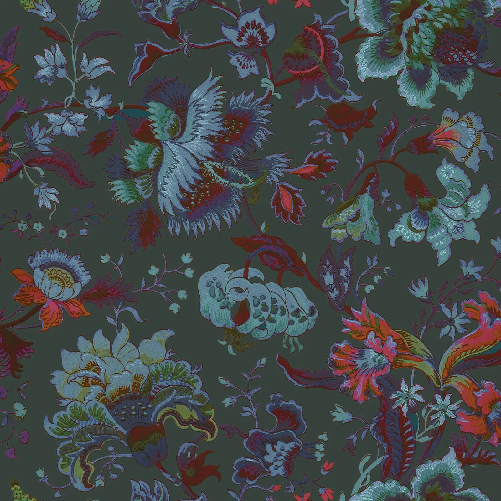 House of Hackney Majorelle wallpaper in Petrol, blooms and foliage in petrol
