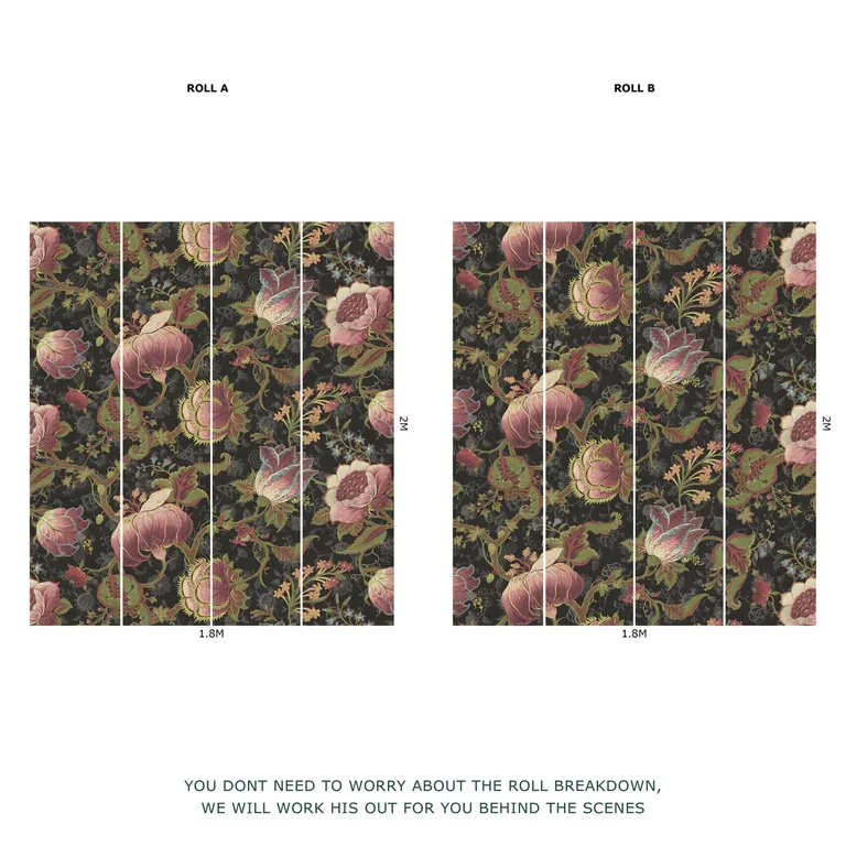 House of Hackney Meliora wallpaper in Noir, blooms and foliage in noir