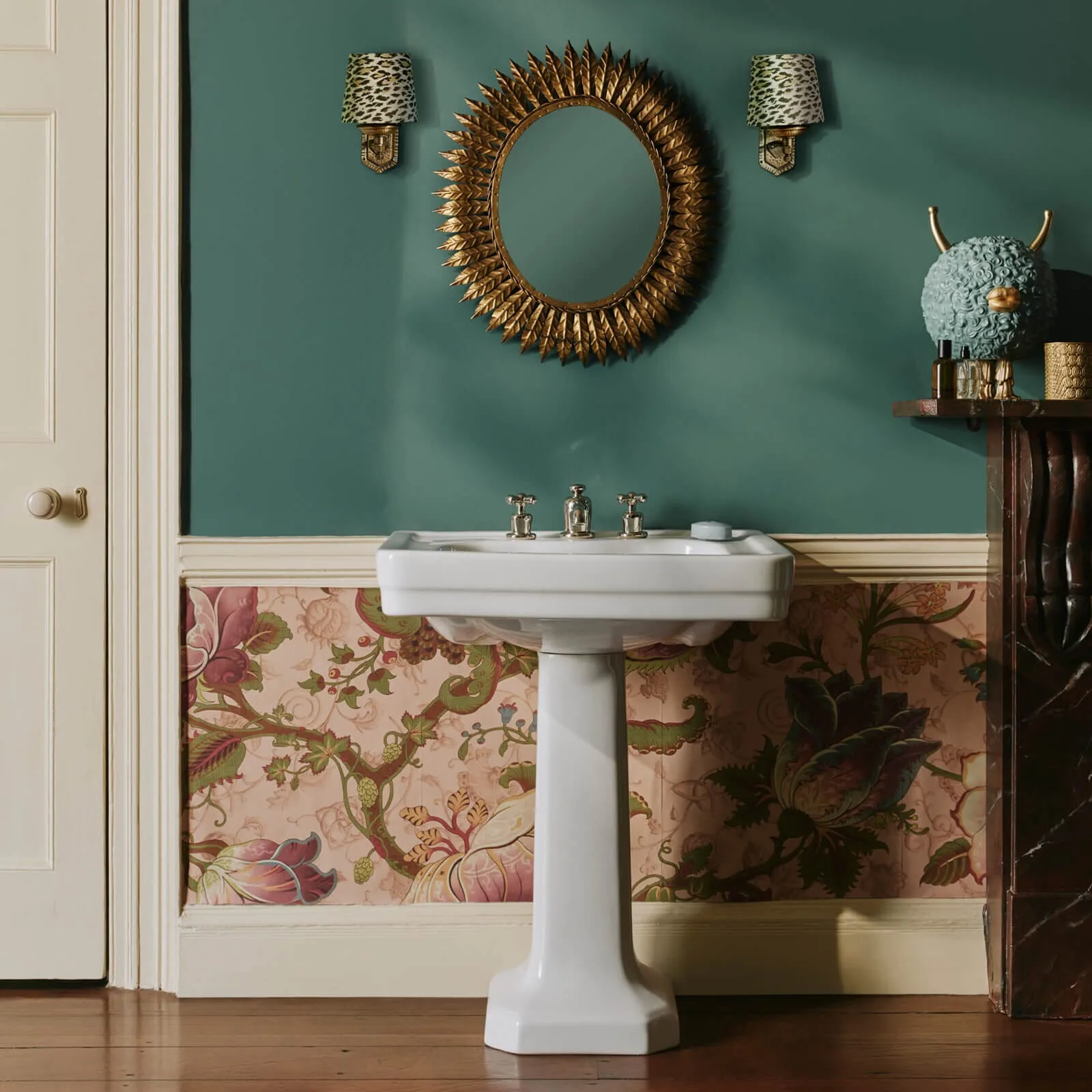 House of Hackney Meliora wallpaper in Tourmaline, blooms and foliage in tourmaline