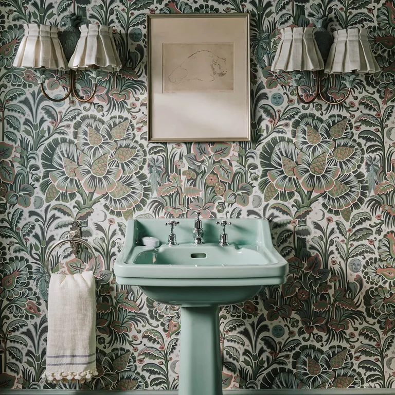 House of Hackney Moon Garden Magna wallpaper in Tourmaline, foliage and trees in tourmaline