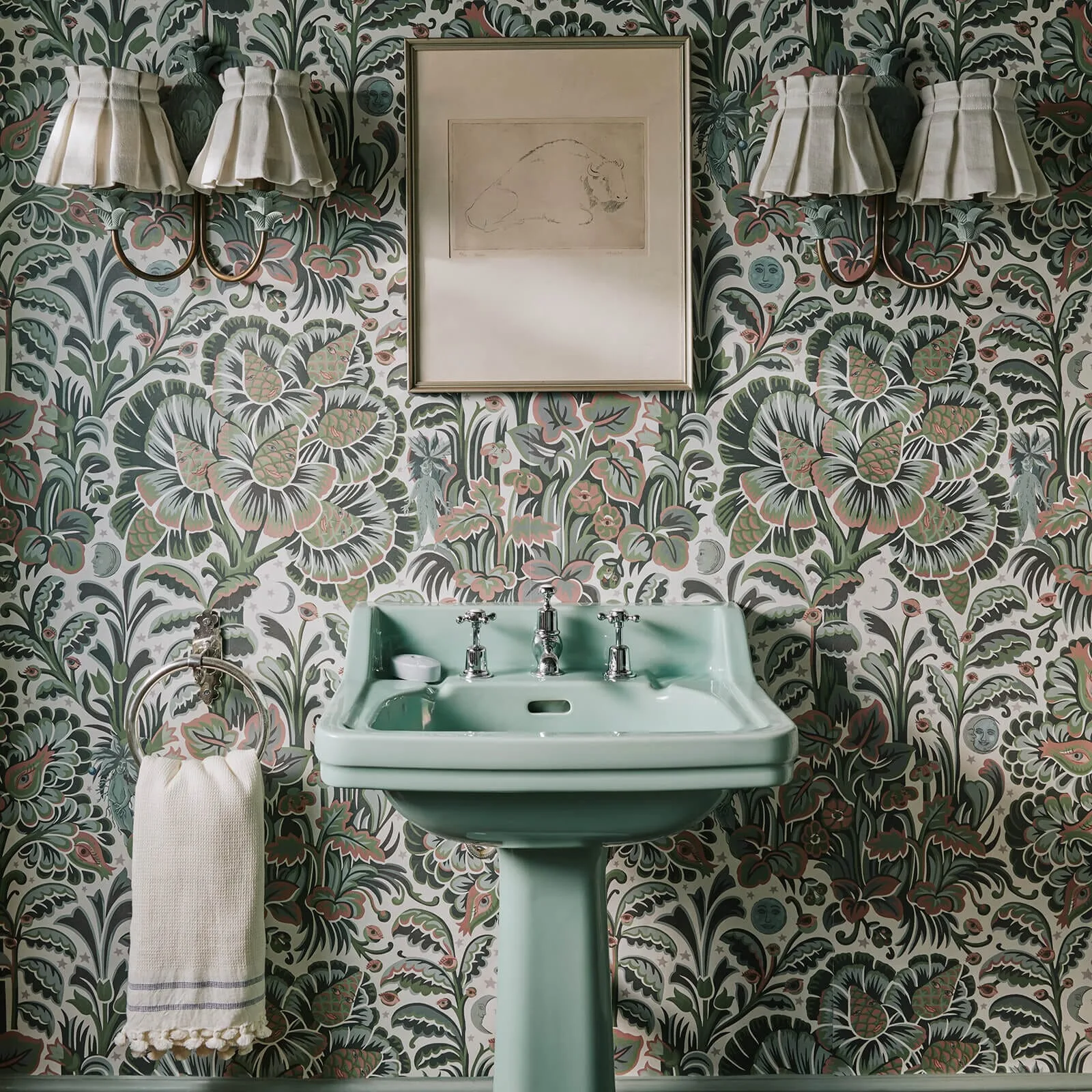 House of Hackney Moon Garden Magna wallpaper in Tourmaline, foliage and trees in tourmaline