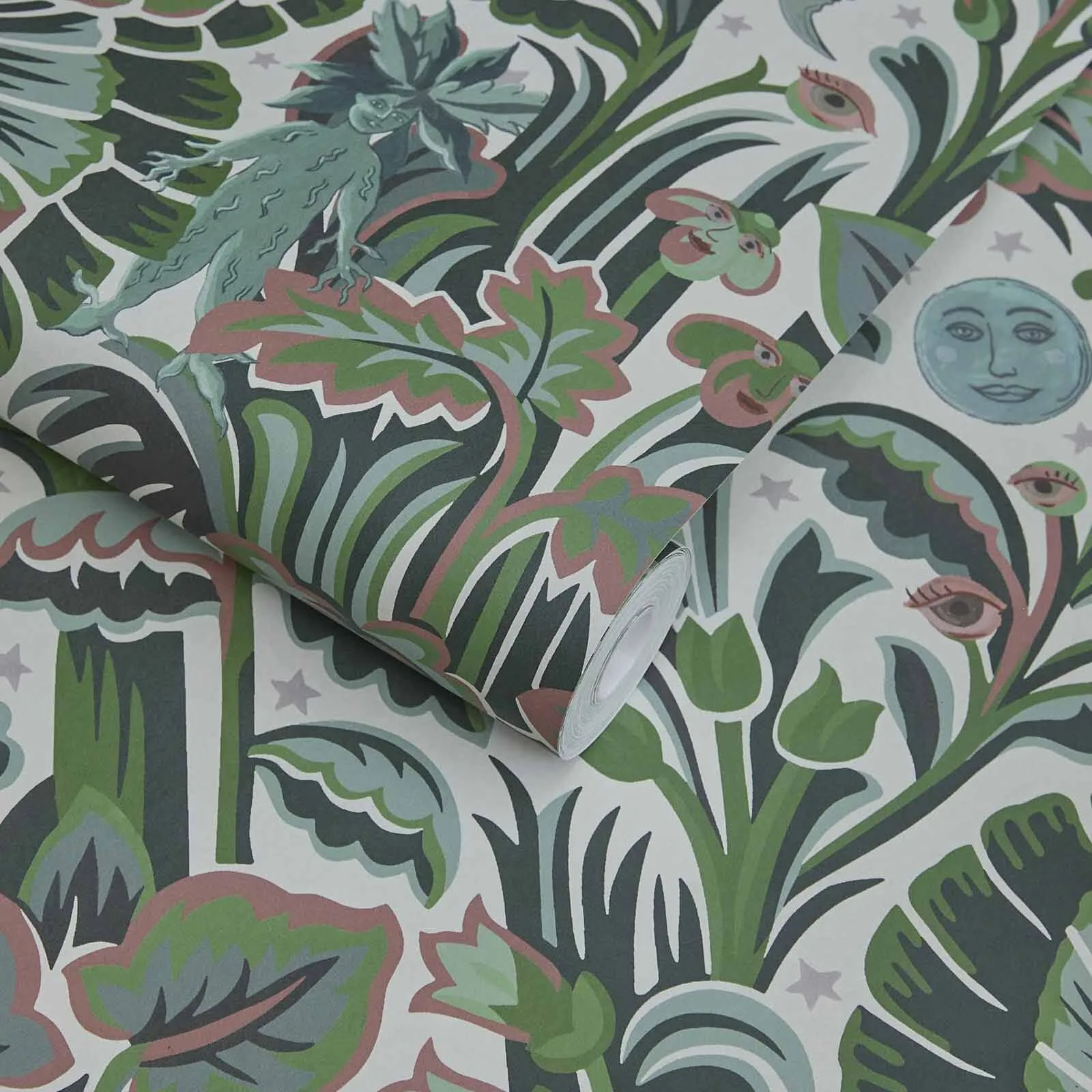 House of Hackney Moon Garden Magna wallpaper in Tourmaline, foliage and trees in tourmaline