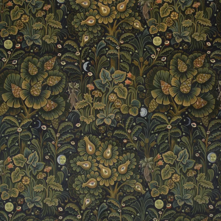 House of Hackney Moon Garden wallpaper in Midnight, foliage and geometric forms in midnight