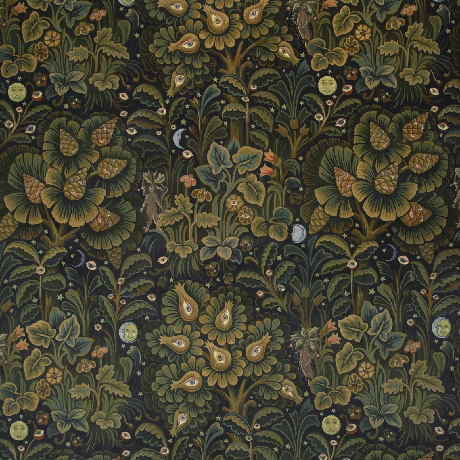 House of Hackney Moon Garden wallpaper in Midnight, foliage and geometric forms in midnight