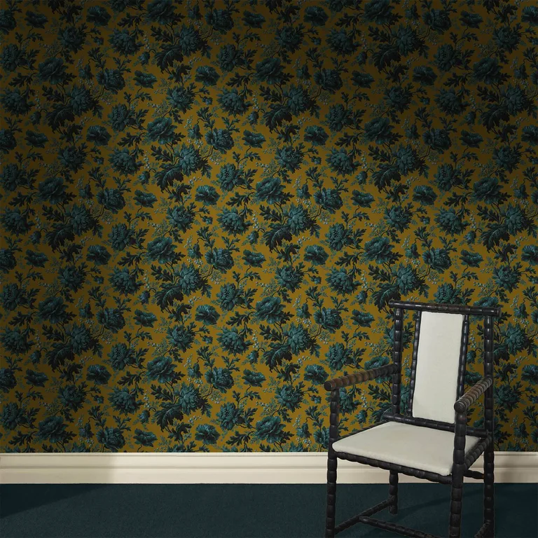 House of Hackney Opia wallpaper in Bronze, blooms and foliage in bronze