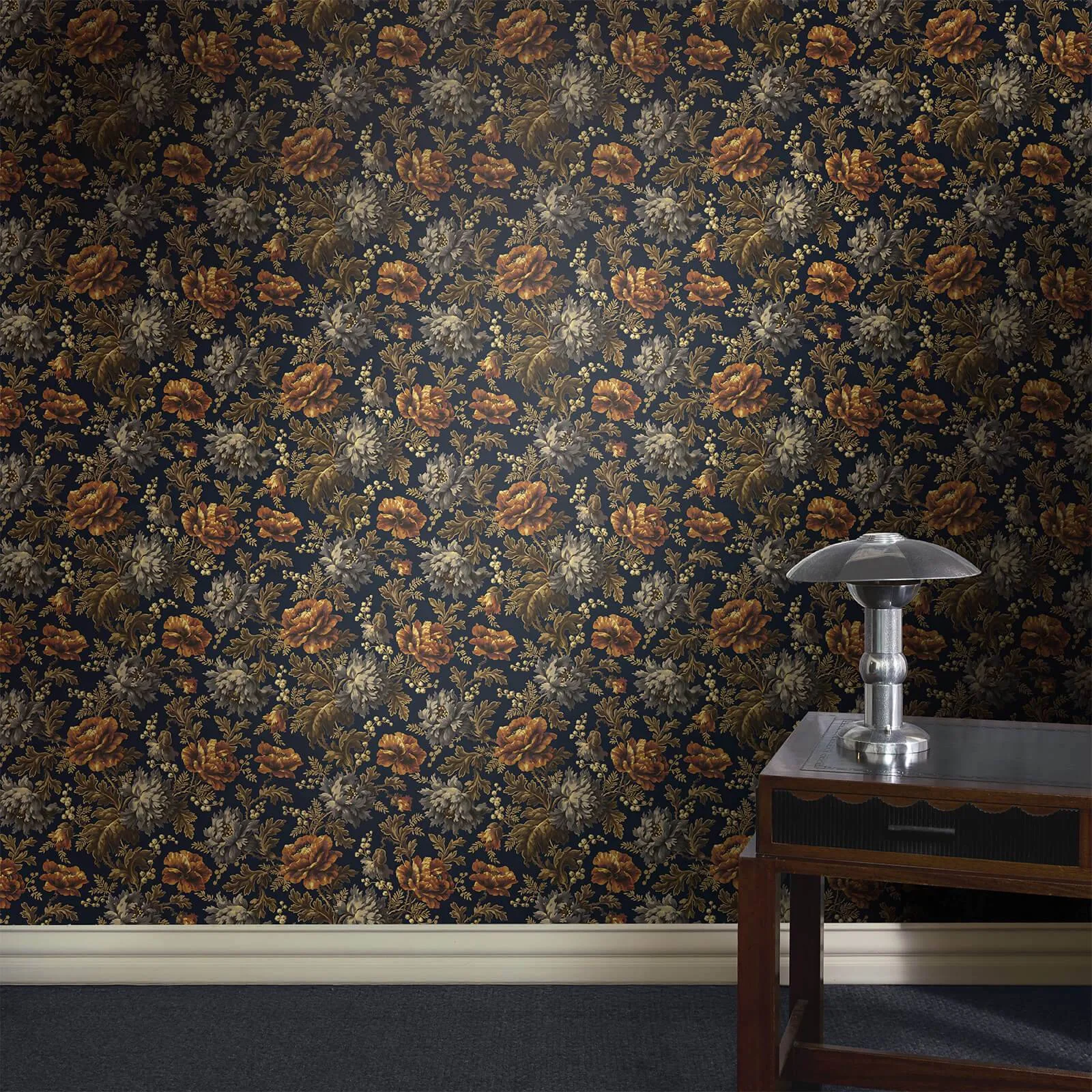 House of Hackney Opia wallpaper in Midnight, blooms and foliage in midnight