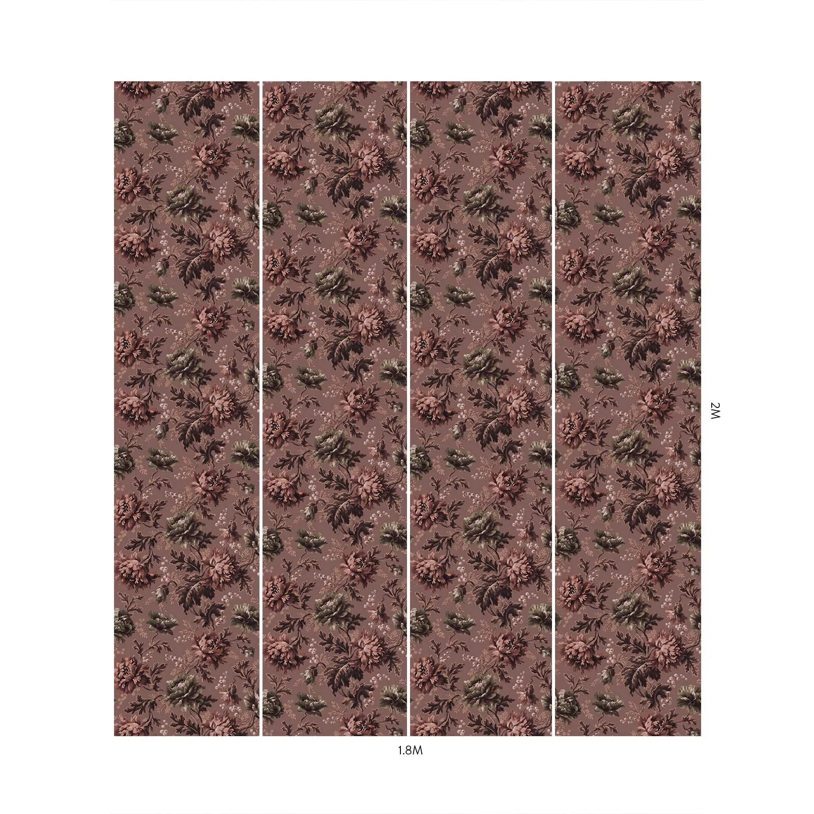 House of Hackney Opia wallpaper in Old Rose, blooms and foliage in rose