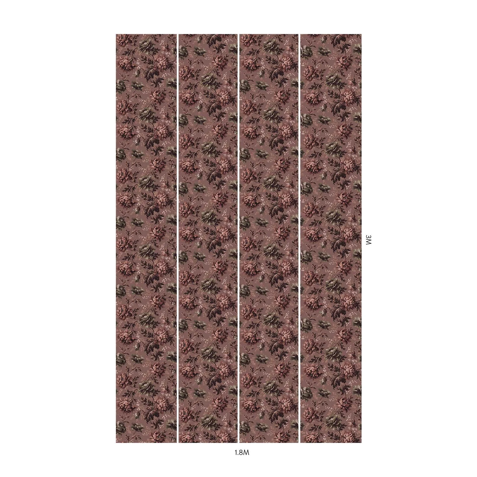 House of Hackney Opia wallpaper in Old Rose, blooms and foliage in rose