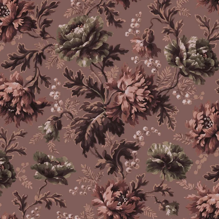 House of Hackney Opia wallpaper in Old Rose, blooms and foliage in rose