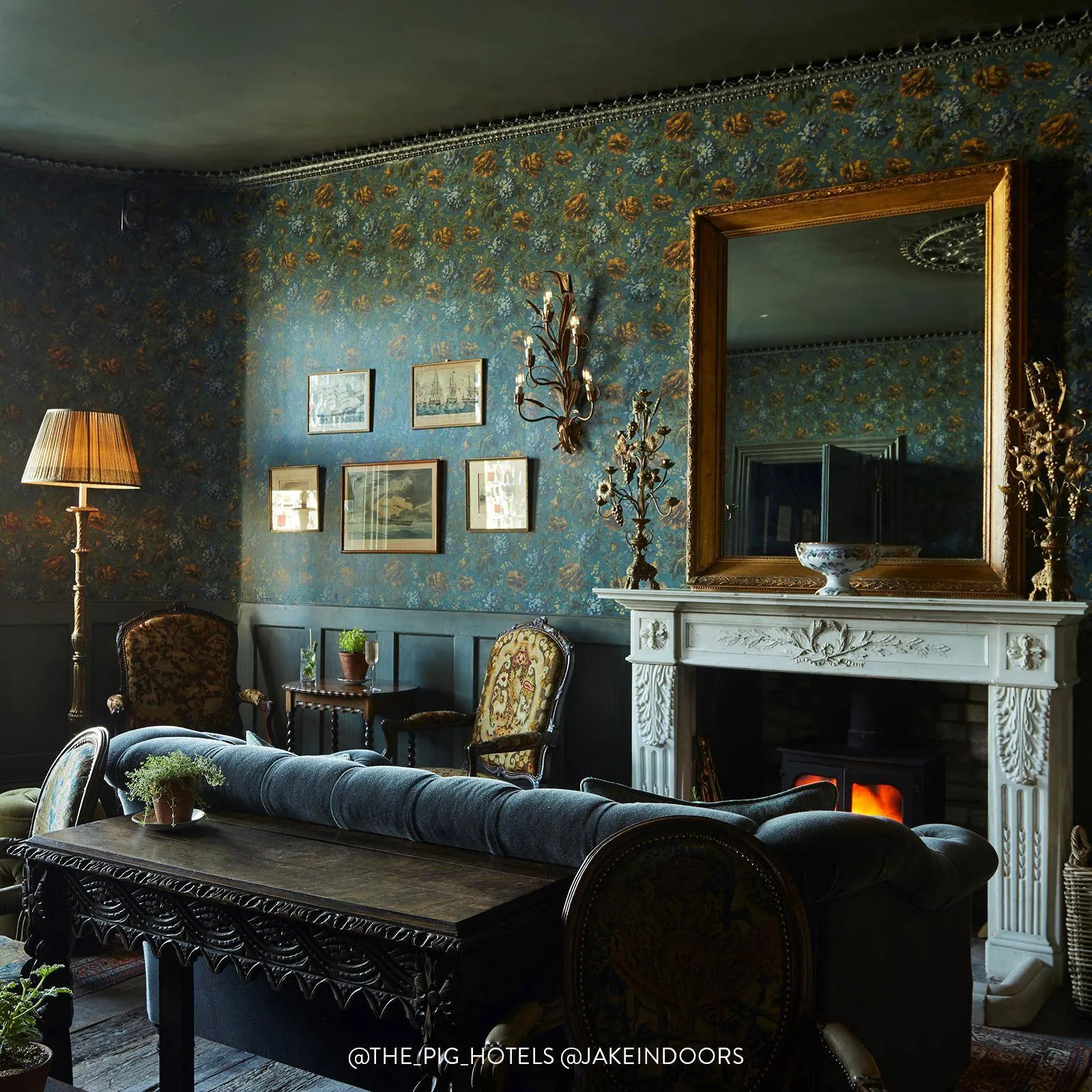 House of Hackney Opia wallpaper in Petrol, blooms and foliage in petrol