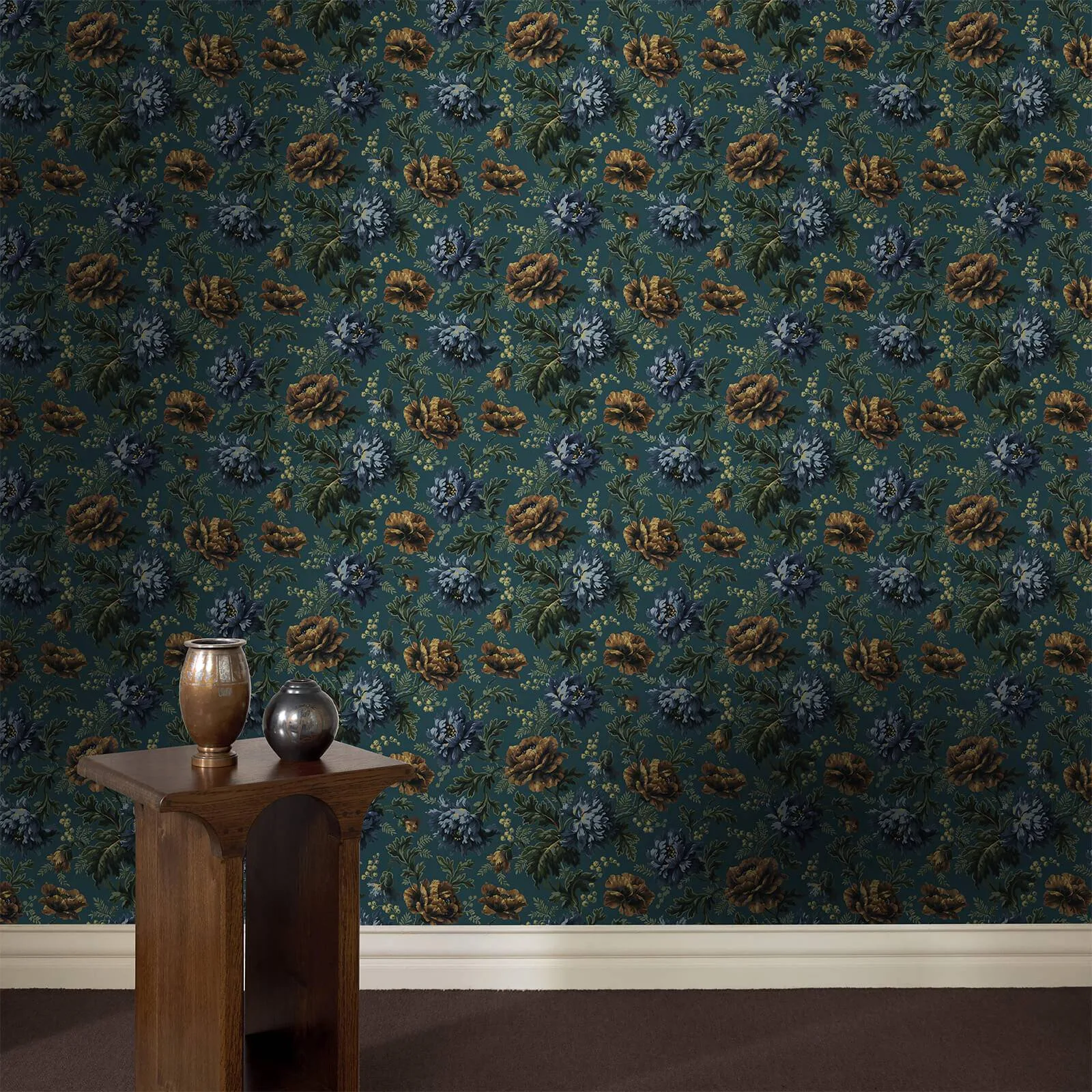 House of Hackney Opia wallpaper in Petrol, blooms and foliage in petrol