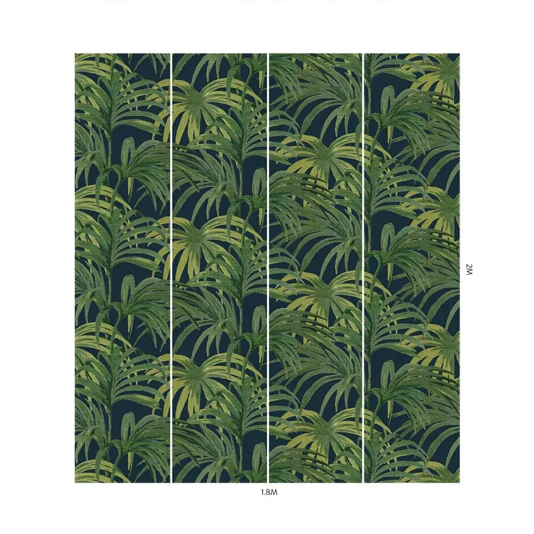 House of Hackney Palmeral wallpaper in Midnight & Green, foliage and geometric forms in green