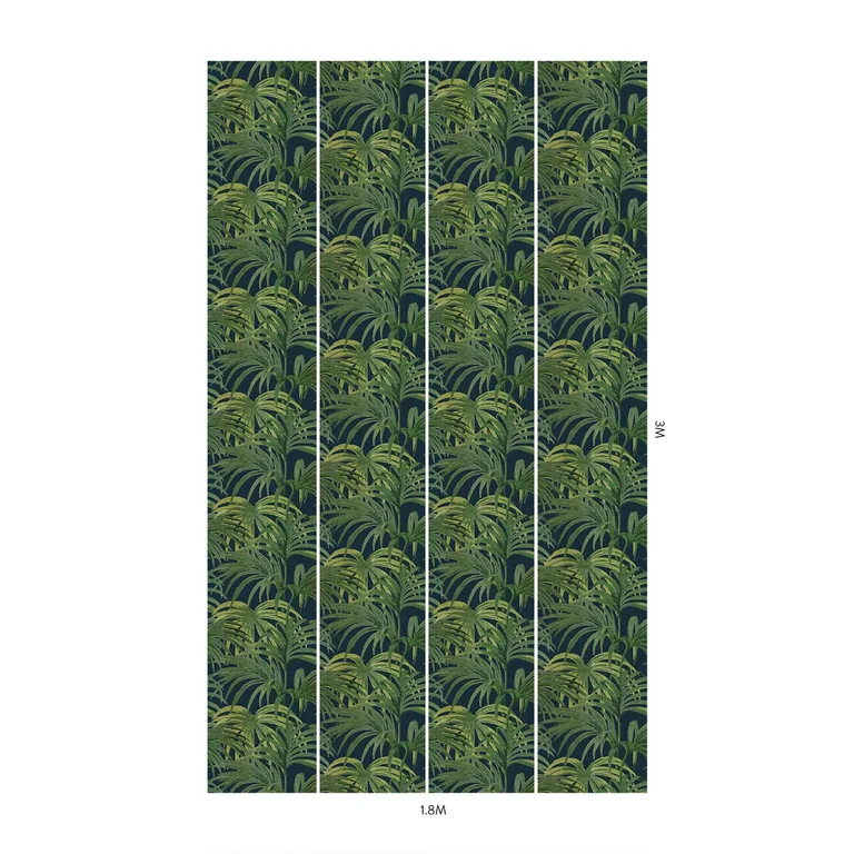House of Hackney Palmeral wallpaper in Midnight & Green, foliage and geometric forms in green