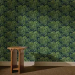 House of Hackney Palmeral Wallpaper in Midnight & Green House of Hackney Palmeral wallpaper in Midnight & Green, foliage and geometric forms in green