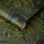 House of Hackney Palmeral Wallpaper in Midnight & Green House of Hackney Palmeral wallpaper in Midnight & Green, foliage and geometric forms in green